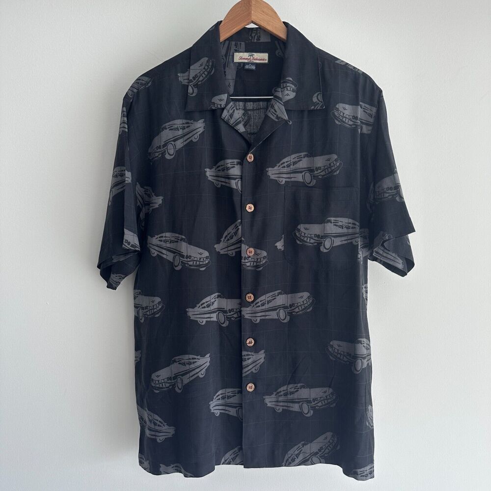 Tommy‎ Bahama Shirt Mens Medium Silk Vintage Car Print Camp Classic Resort Rare